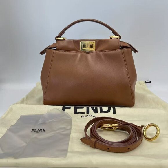 Fendi Golden Brown Peekaboo Small Handbag Crossbody Bag - Picture 1 of 6
